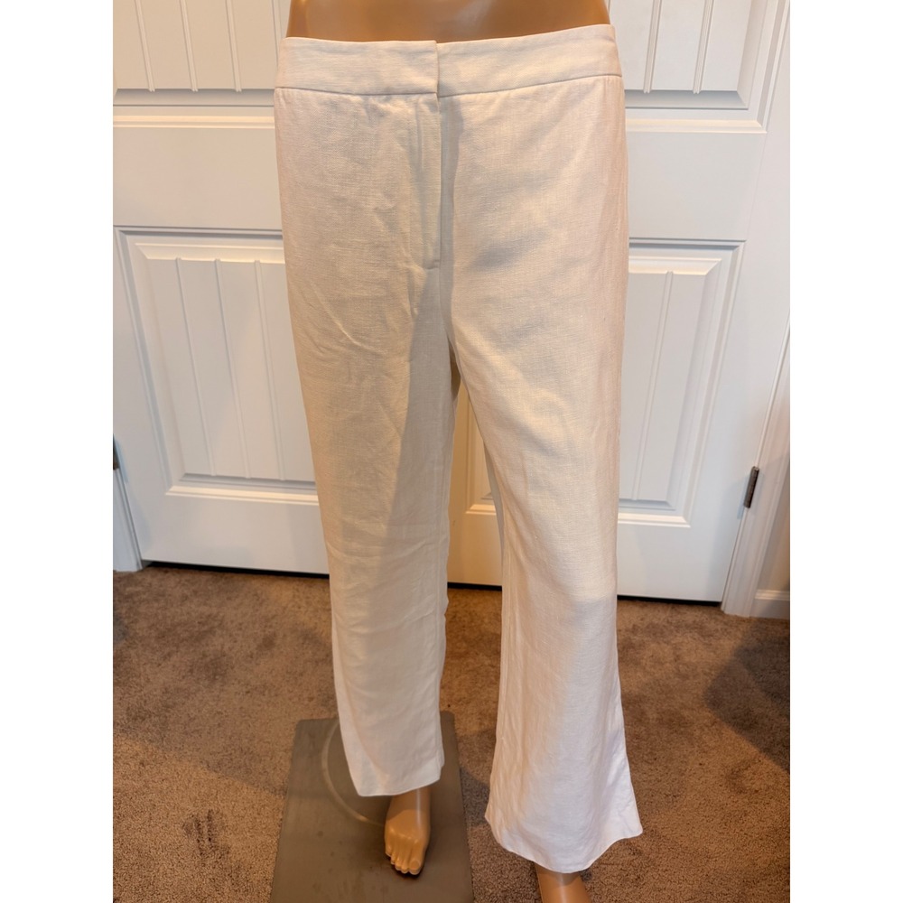 Lafayette 148 New York White Linen Wide Leg Trousers Pants Womens - Picture 2 of 16